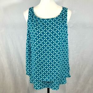 Worthington turquoise and white all over print double layer top size large